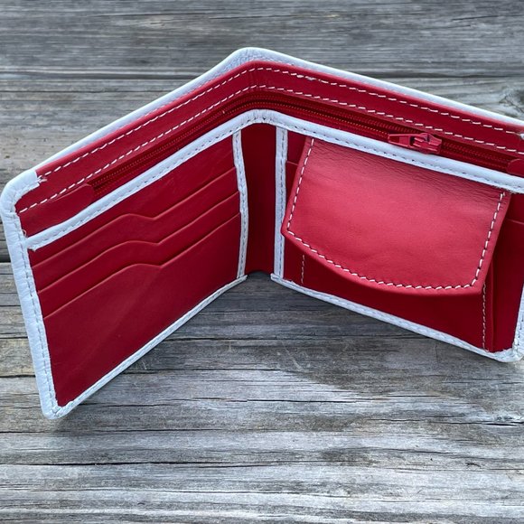 White/Red Wallet Card Holder Men Purse Wallet Handmade Bifold Cardholder